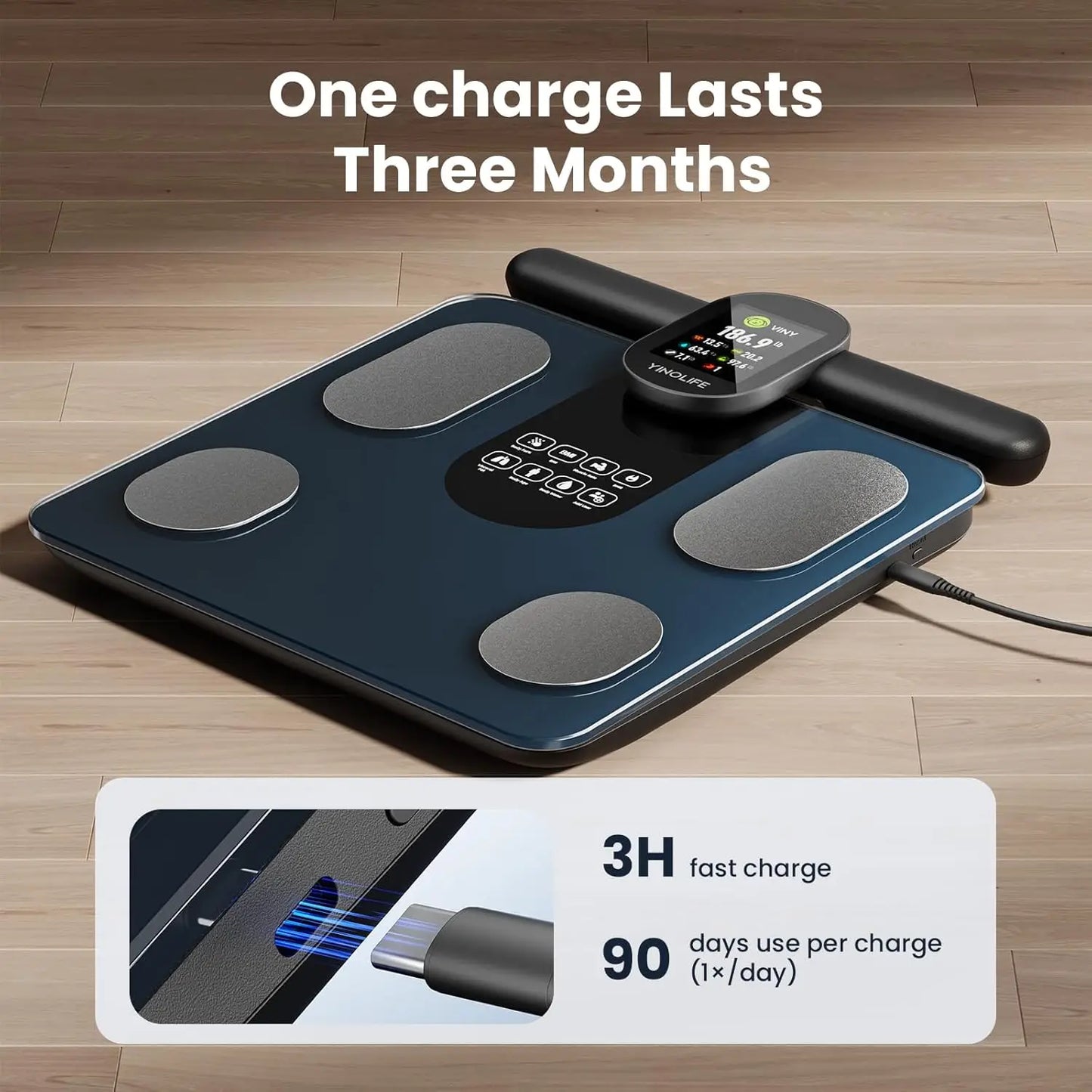 Smart Bathroom Scale with BMI Body Fat Muscle Mass Analysis, High Precision Digital Weight Scale Rechargeable up to 400 lbs