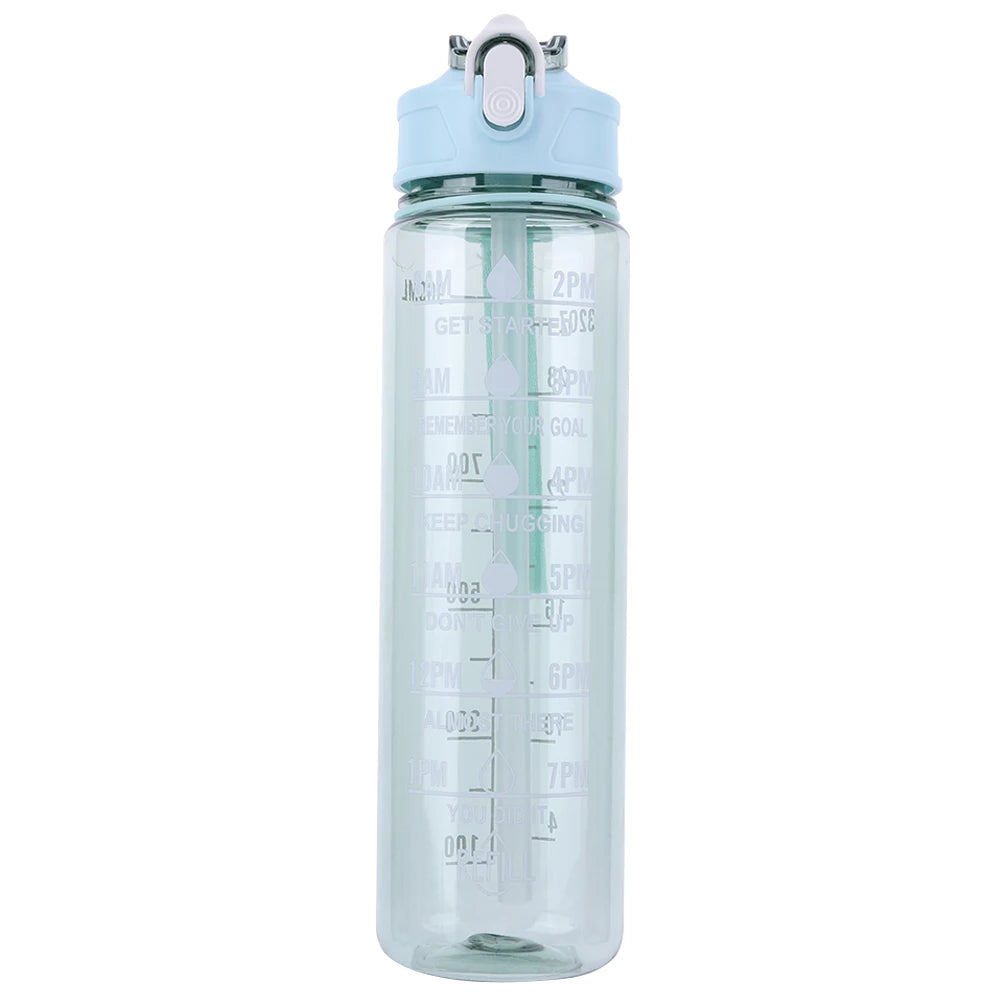 800ml Sports Water Bottle with Straw & Handle Gym Fitness Jug Leakproof Motivational Drinking Bottle for Outdoor Sports