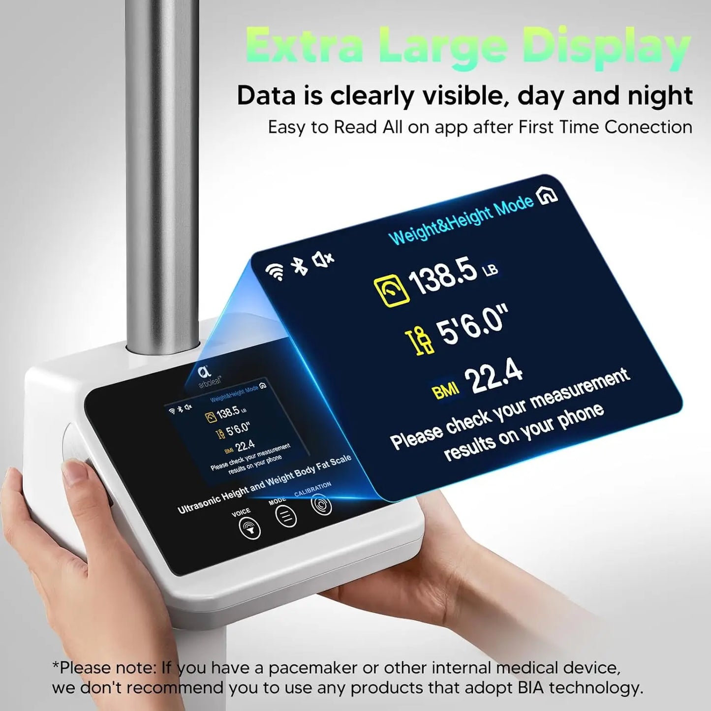 Digital Ultrasonic Height and Weight Scale, Smart Body Composition Analyzer for Home Gym, 11-485lb Capacity