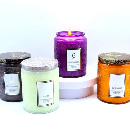 Embossed Glass Scented Candle Soy Wax Aromatherapy Candle | 5 Scents | 40 Hour Long Burn | Plant Essential Oil Clean Burn