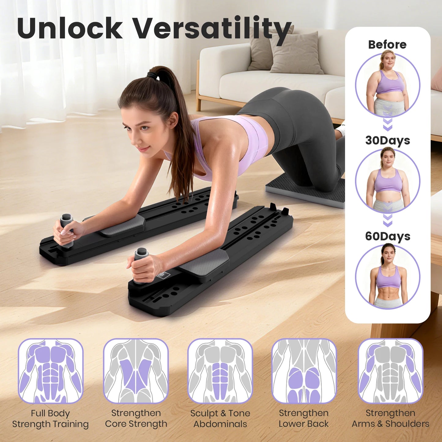 Pilates Board Fitness Equipment Foldable Abdominal Core Workouts Full-Body Ski Balance Board Smart Reps/Kcal/Timer Display