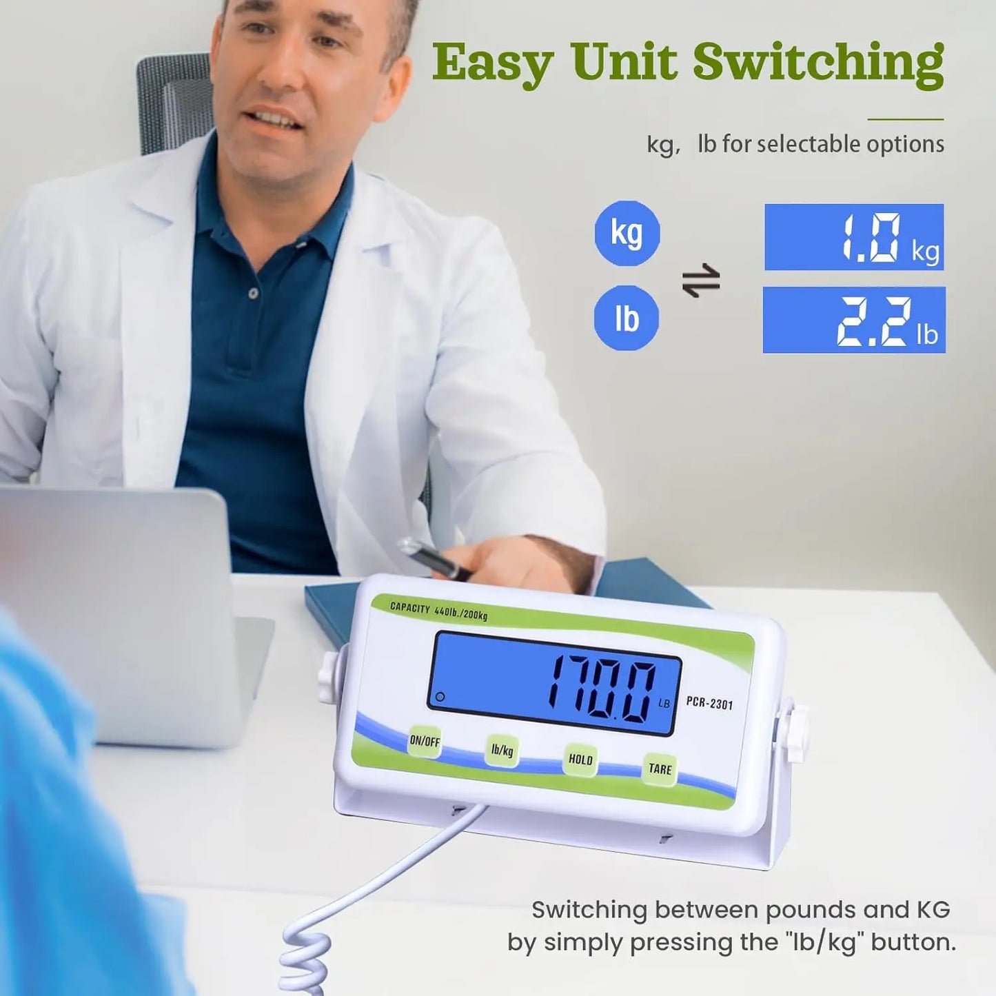 Extra Wide Digital Body Scale - 440 lb Capacity, High Accuracy Display, Portable for Home & Medical Use