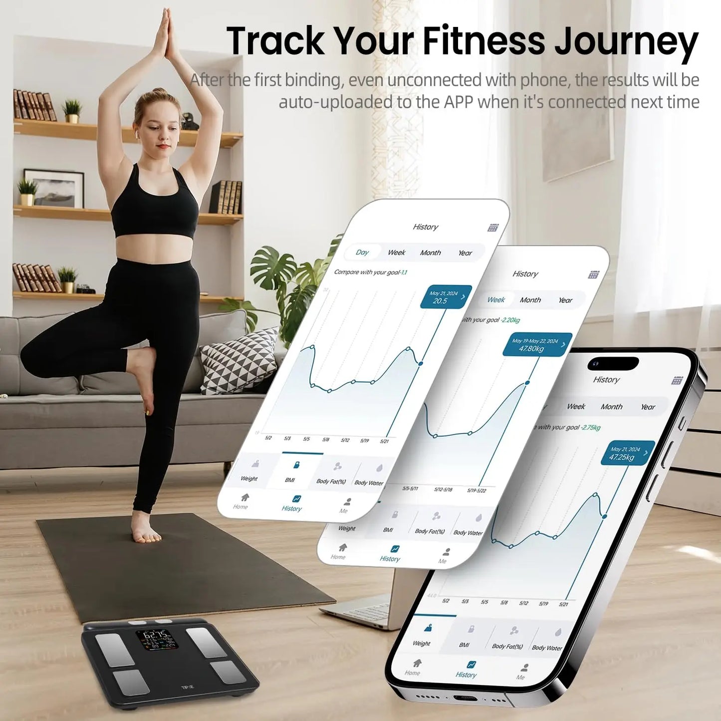 8-Electrode Smart Body Scale with Bluetooth, Full Composition Analysis for Weight Loss, 400lb Capacity