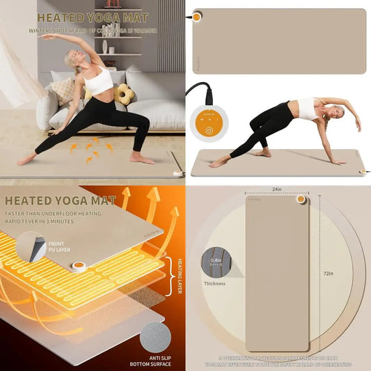 Extra Large Anti-Slip Electric Heating Yoga Mat, Adjustable Temperature, Foot Warmer, Winter Suitable for Yoga, Pilates, Exercis