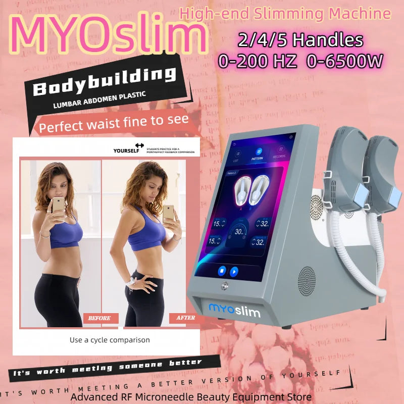 Professional RF MYOSLIM Body Sculpting Machine Electric EMS Fat Burning Slimming Muscle Stimulator T15 6500W 2-5 Handles