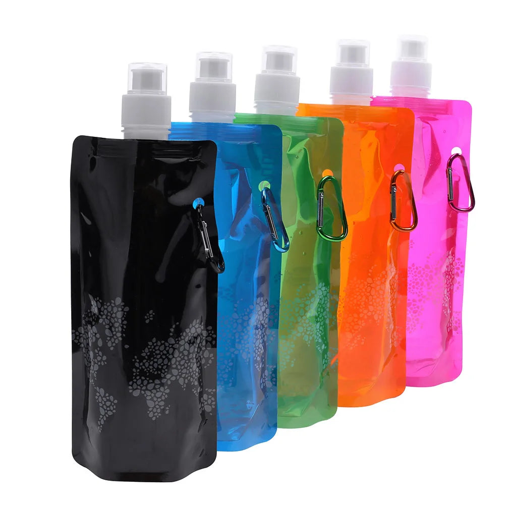 Collapsible Water Bottles with Clip Drinking Water Bags Leak Proof Sports Water Bottle for Outdoor Travel Sports Hiking Camping