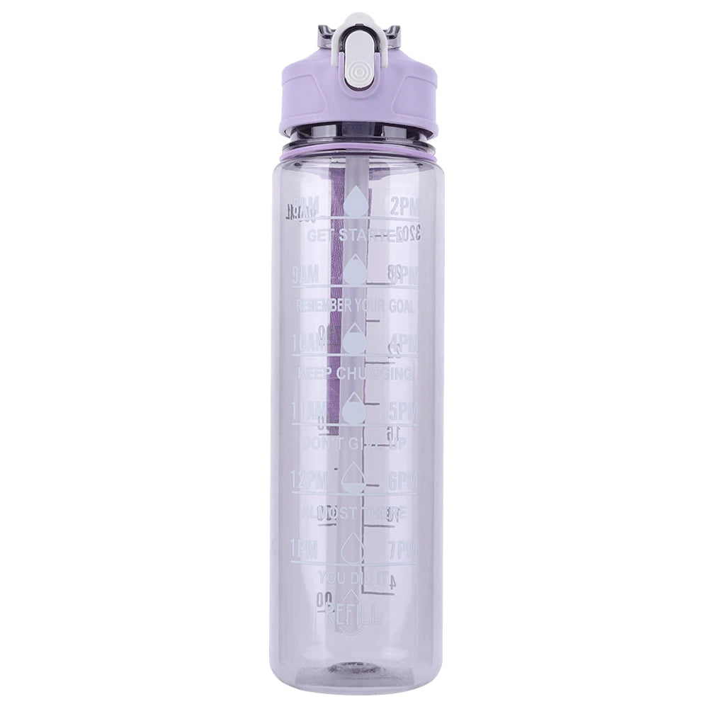 800ml Sports Water Bottle with Straw & Handle Gym Fitness Jug Leakproof Motivational Drinking Bottle for Outdoor Sports