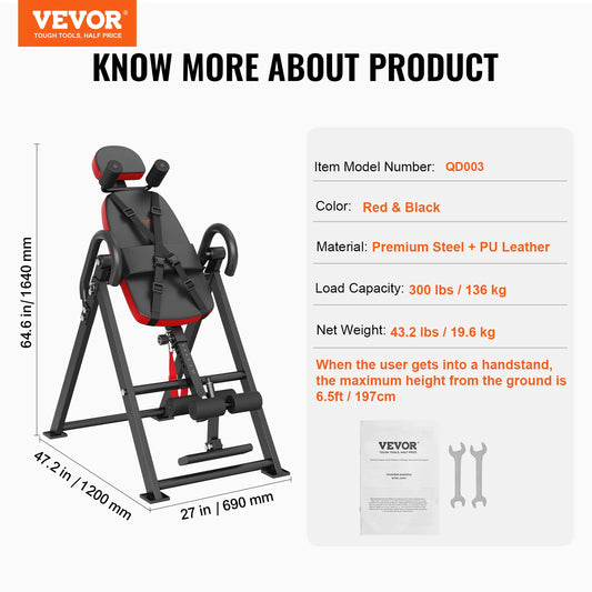 SucceBuy Inversion Table, Decompression Back Stretcher Machine, Strength Training Equipment with Headrest, Ankle Lock