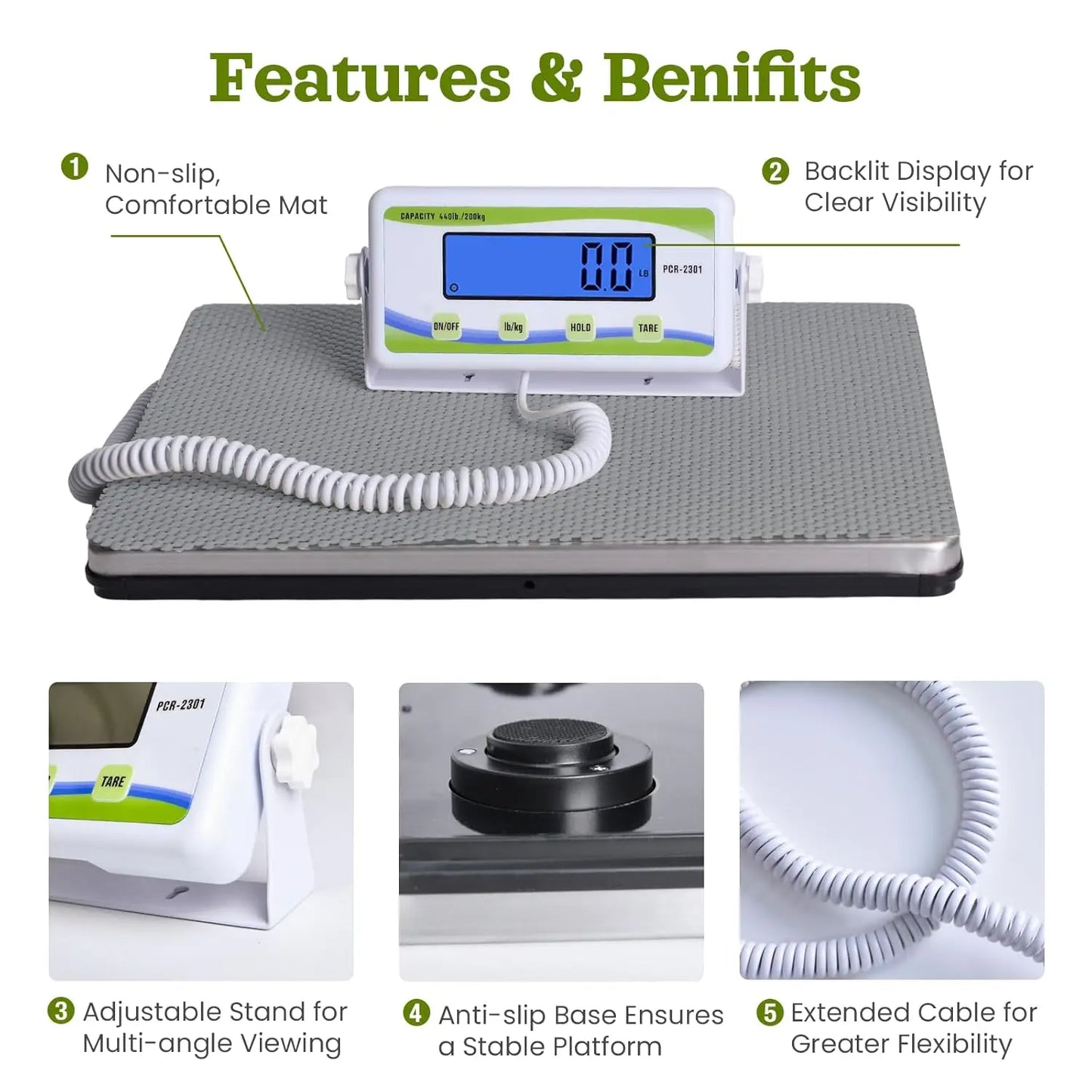 Extra Wide Digital Body Scale - 440 lb Capacity, High Accuracy Display, Portable for Home & Medical Use