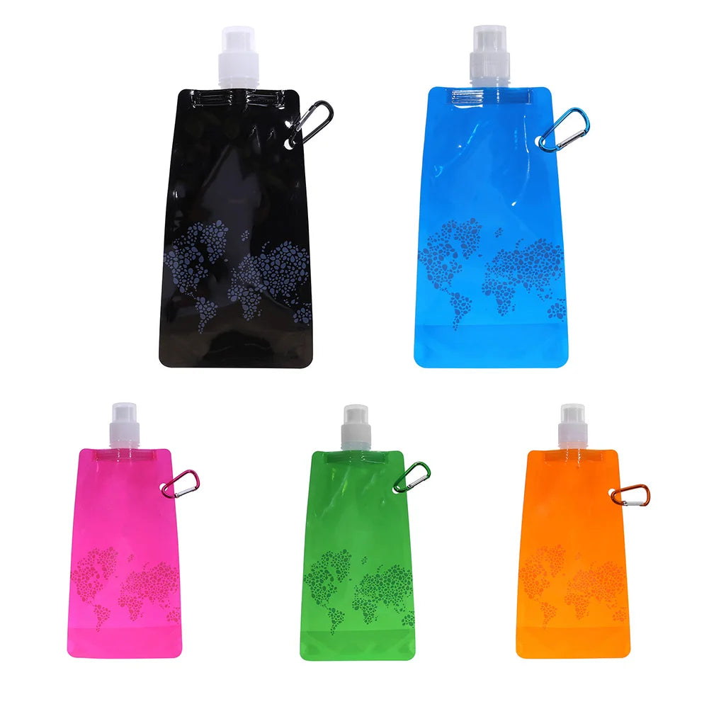 Collapsible Water Bottles with Clip Drinking Water Bags Leak Proof Sports Water Bottle for Outdoor Travel Sports Hiking Camping
