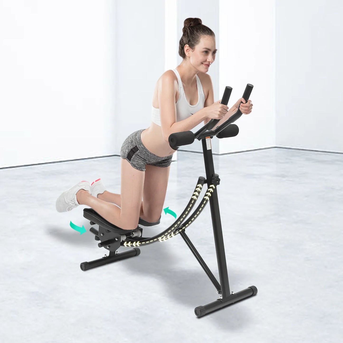Ab Machine Foldable Abdominal Exercise Equipment Carbon Steel Foam ABS Black 3 Gears 0-180° Rotation LED Display Home Gym
