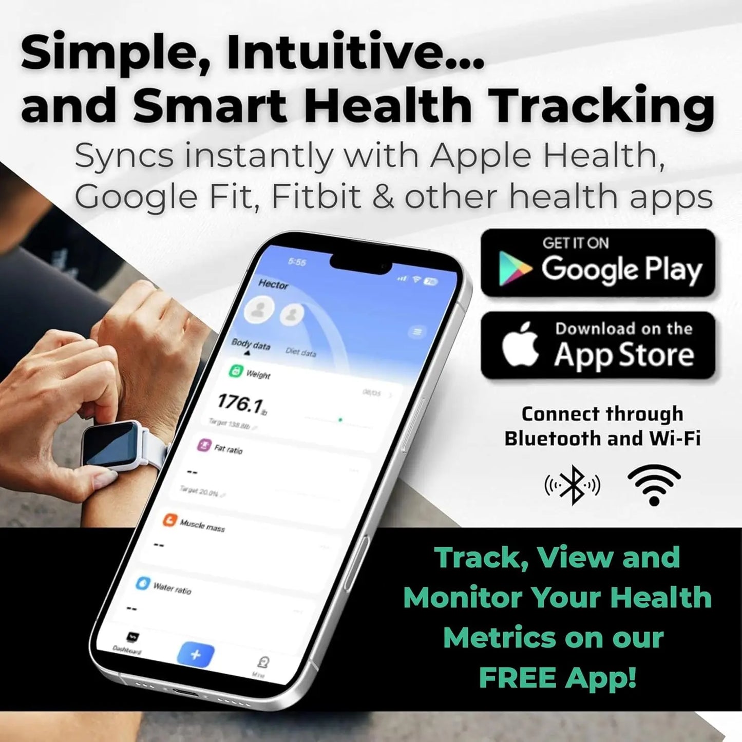 Smart Digital Body Scale with 8 Electrodes - Measures 56+ Health Metrics, Bluetooth & WiFi Connectivity
