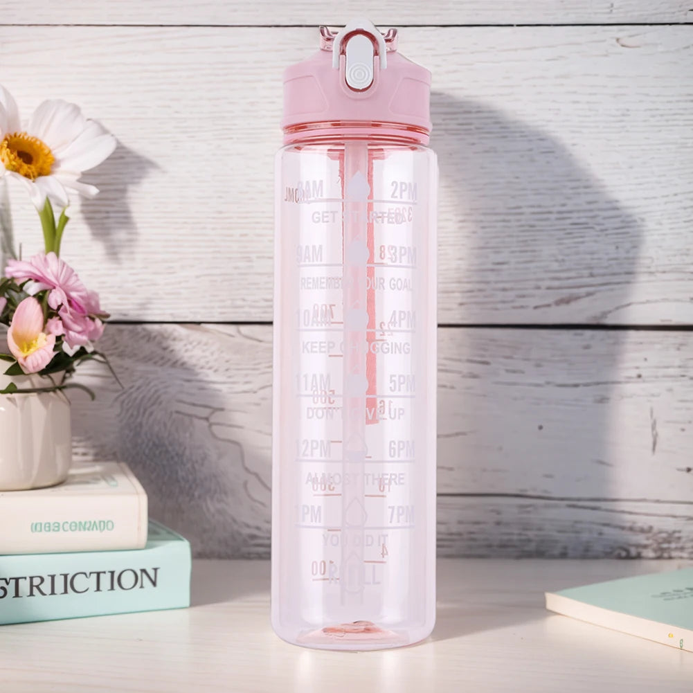 800ml Sports Water Bottle with Straw & Handle Gym Fitness Jug Leakproof Motivational Drinking Bottle for Outdoor Sports