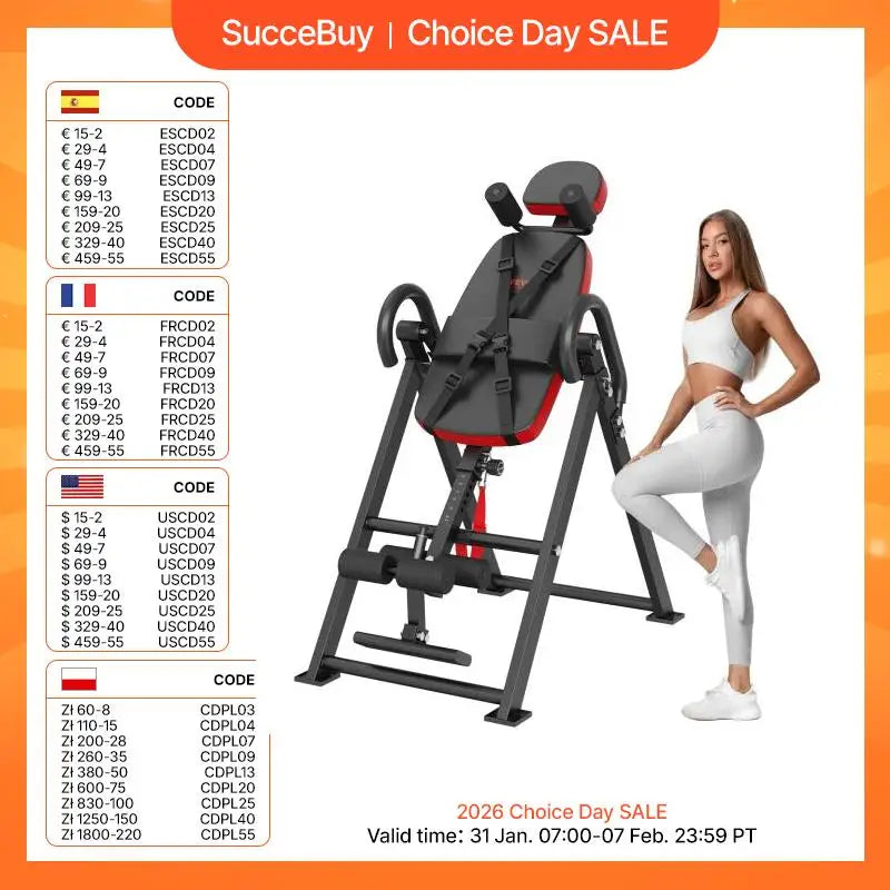 SucceBuy Inversion Table, Decompression Back Stretcher Machine, Strength Training Equipment with Headrest, Ankle Lock