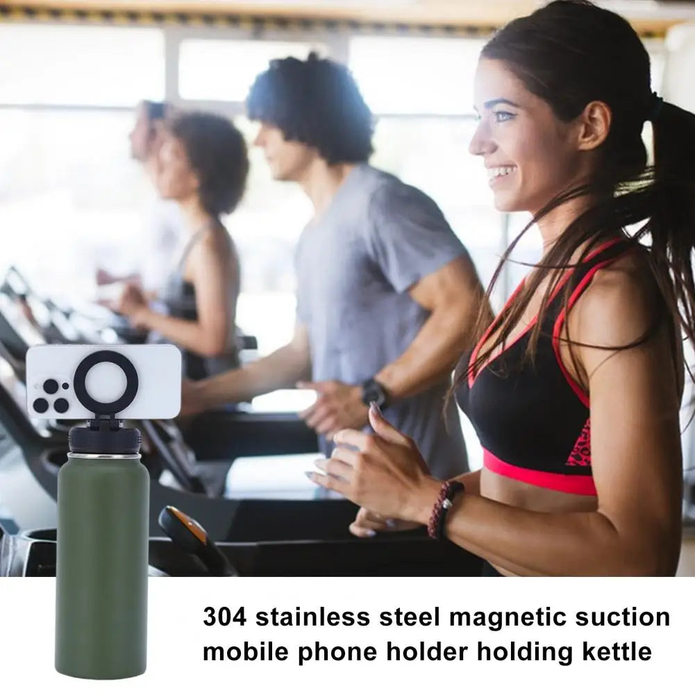 Water Bottle Stainless Steel Sports Water Bottle with Magnetic Phone Holder Bouncing Double Wall Vacuum Insulation Water Cup