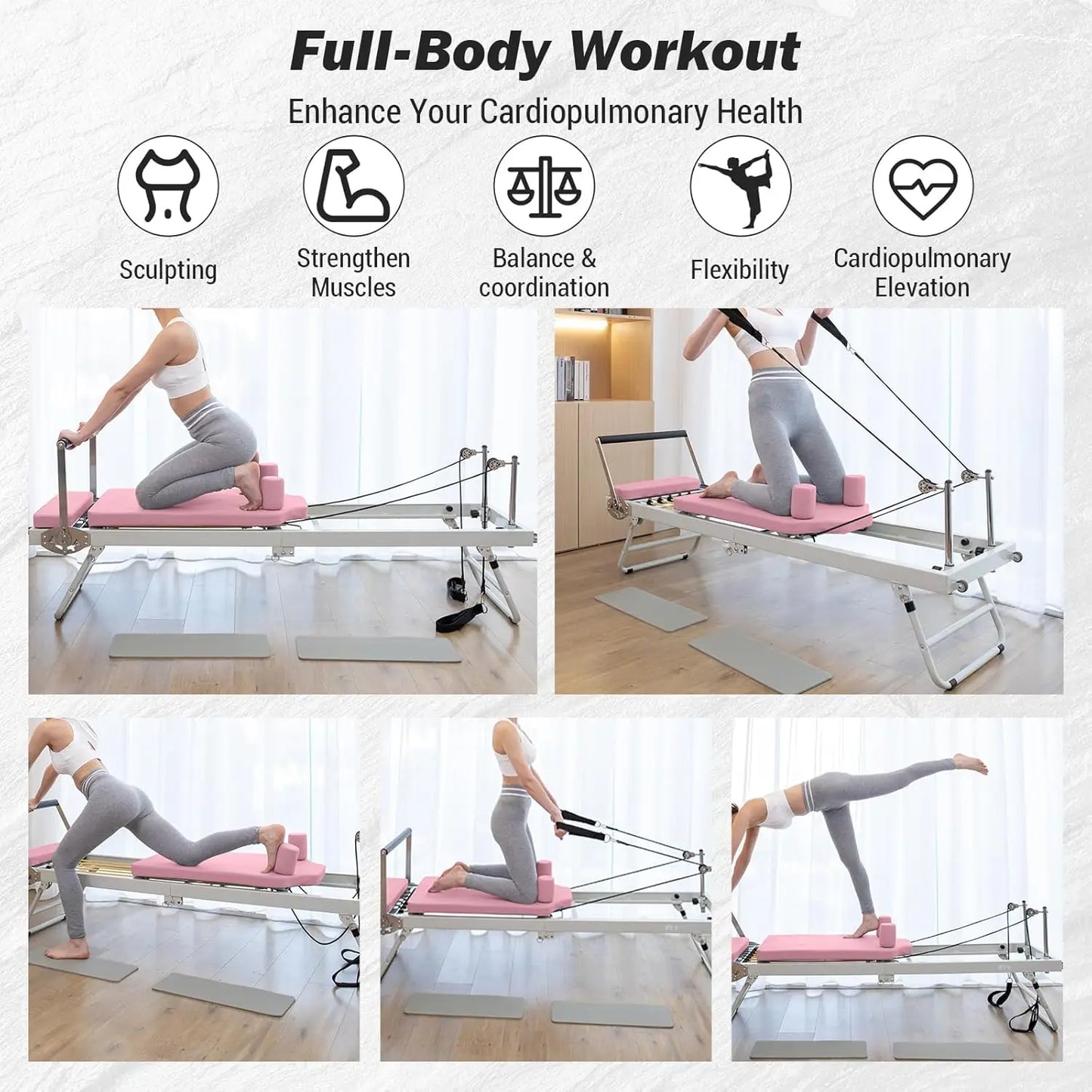 Foldable Pilates Reformer Machine With Adjustable Jump Board For Workouts
