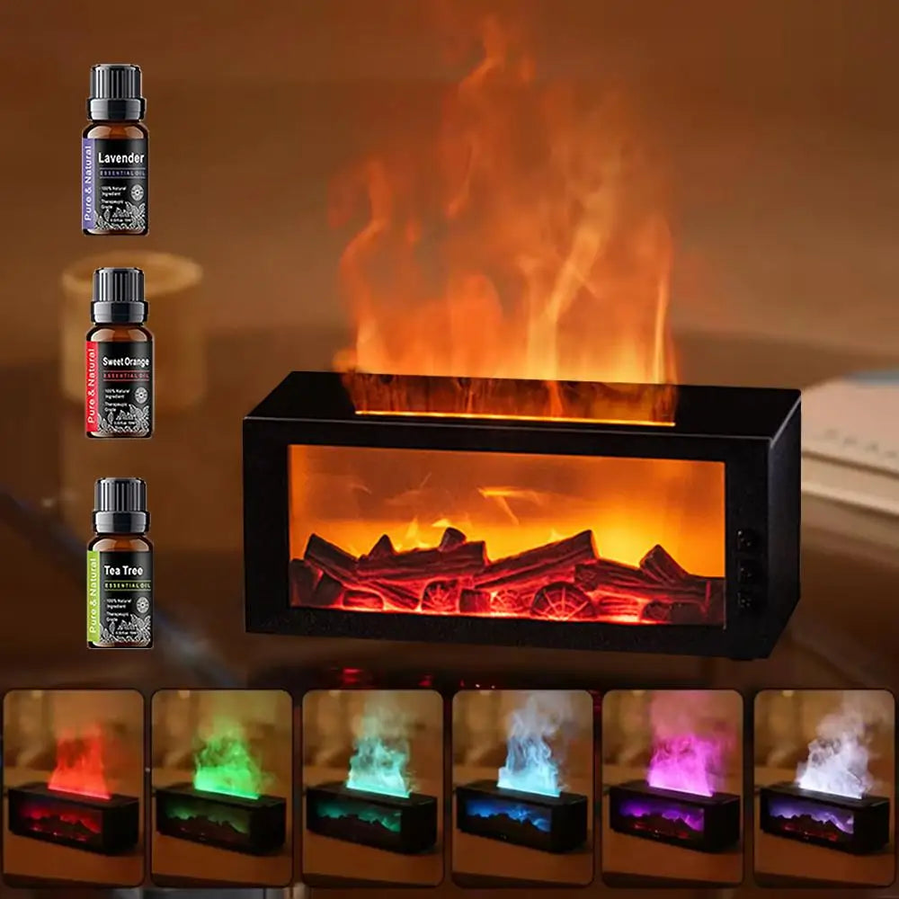 300ml Fireplace Diffuser LED Flame Humidifier 7 Colors Cool Mist Aromatherapy Remote Timer Home Bedroom Office Air Mist Maker