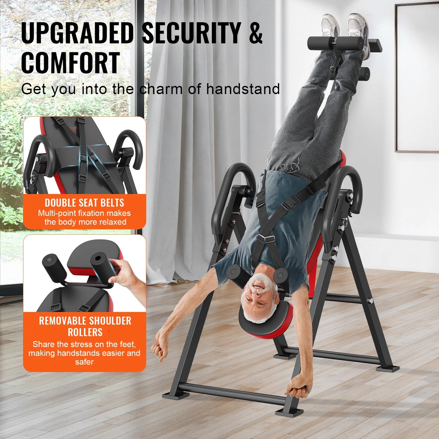 SucceBuy Inversion Table, Decompression Back Stretcher Machine, Strength Training Equipment with Headrest, Ankle Lock