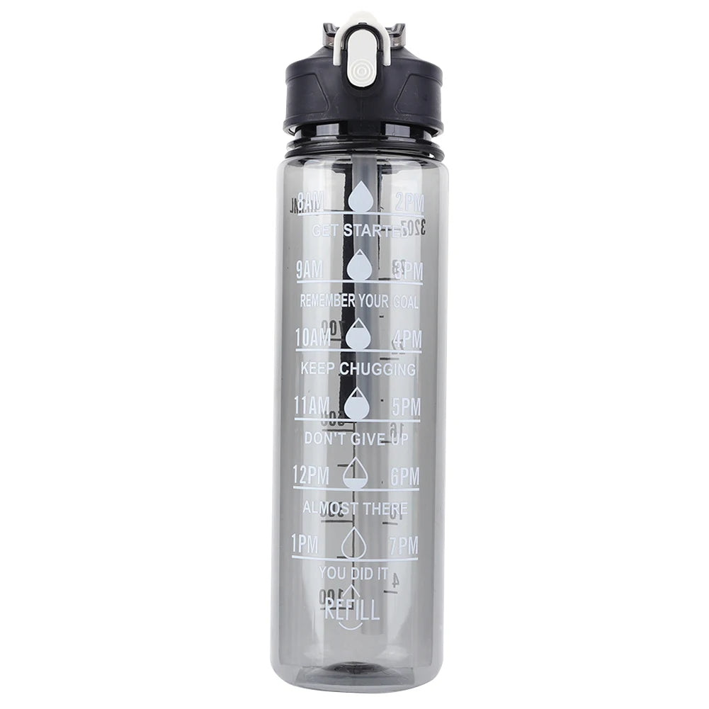 800ml Sports Water Bottle with Straw & Handle Gym Fitness Jug Leakproof Motivational Drinking Bottle for Outdoor Sports