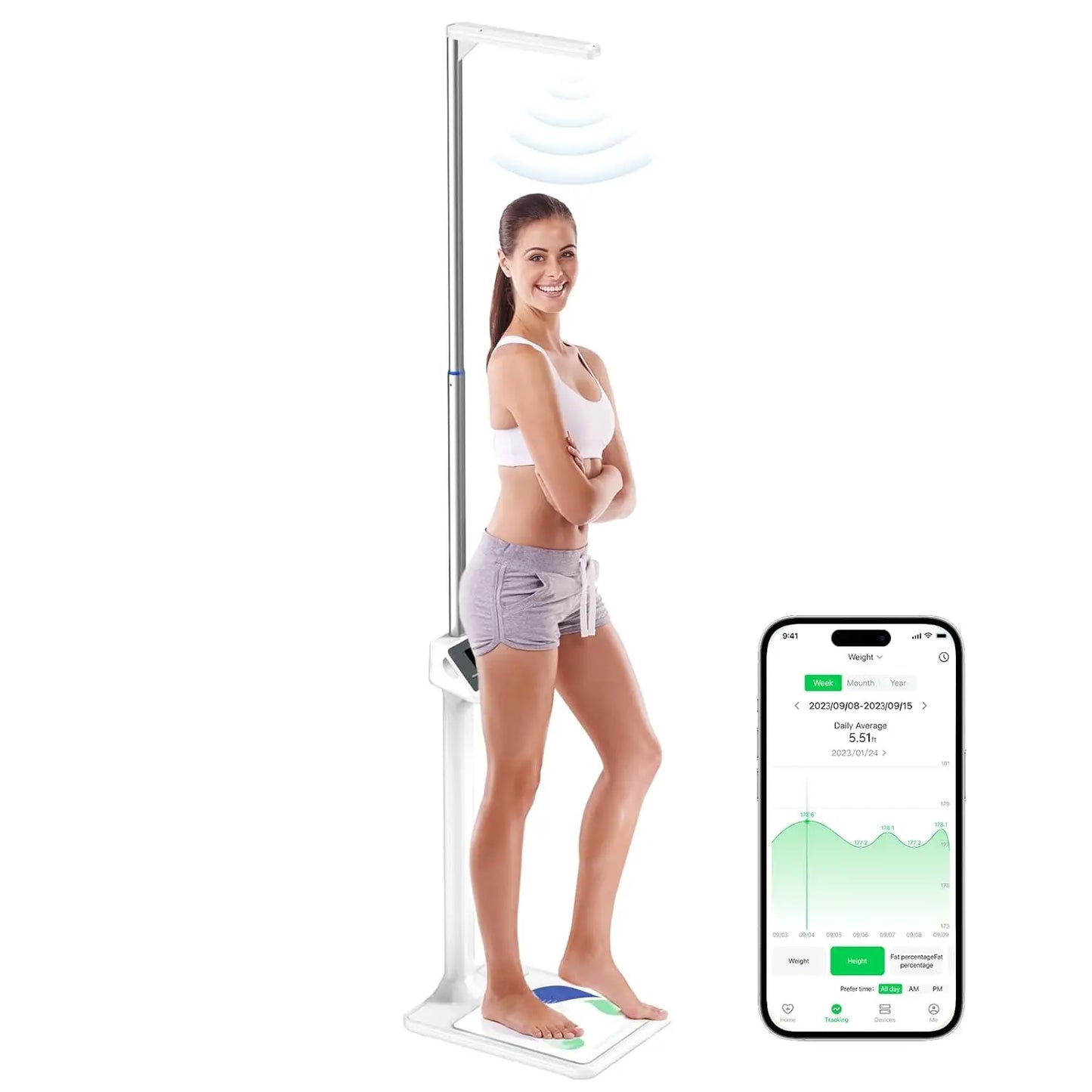 Digital Ultrasonic Height and Weight Scale, Smart Body Composition Analyzer for Home Gym, 11-485lb Capacity