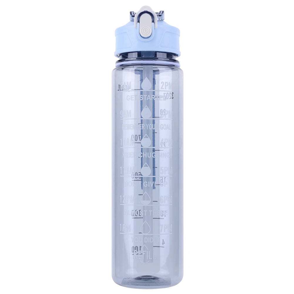 800ml Sports Water Bottle with Straw & Handle Gym Fitness Jug Leakproof Motivational Drinking Bottle for Outdoor Sports