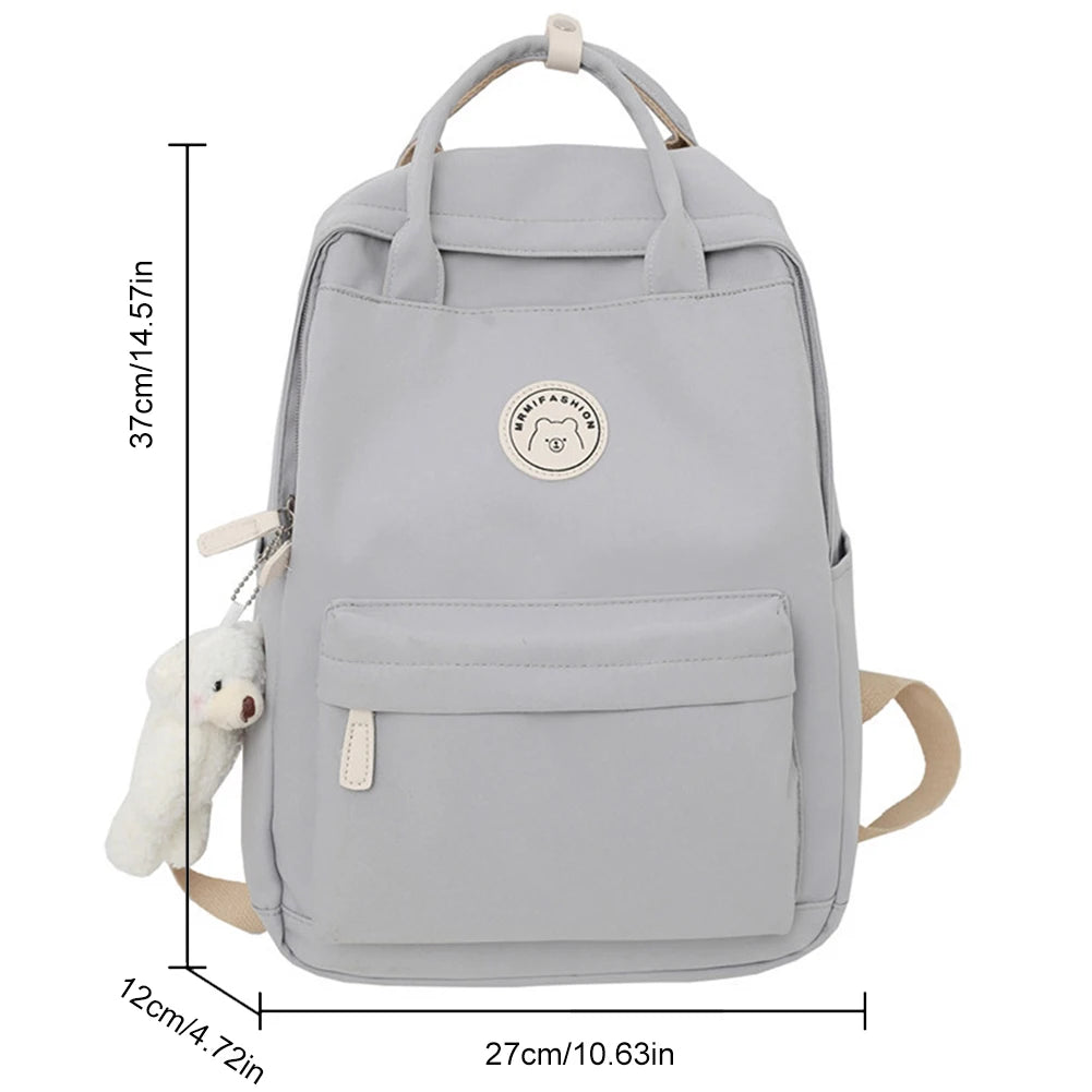Teens School Backpack Large Capacity with Plush Pendant Childrens Rucksack Solid for Work Camping Sports Travel Backpack