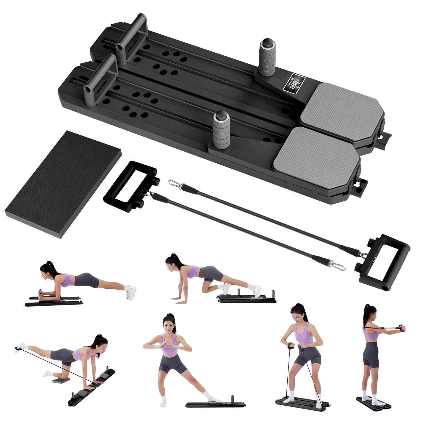 Pilates Board Fitness Equipment Foldable Abdominal Core Workouts Full-Body Ski Balance Board Smart Reps/Kcal/Timer Display
