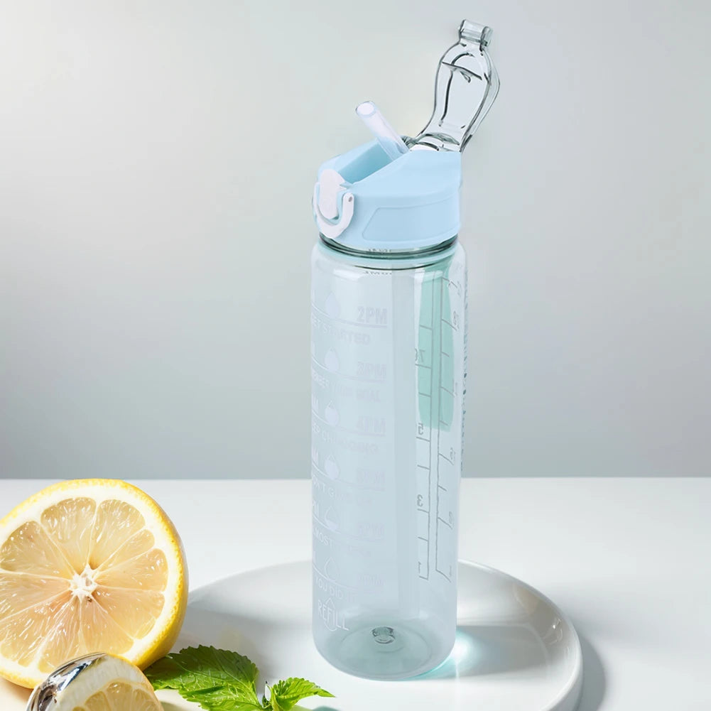 800ml Sports Water Bottle with Straw & Handle Gym Fitness Jug Leakproof Motivational Drinking Bottle for Outdoor Sports