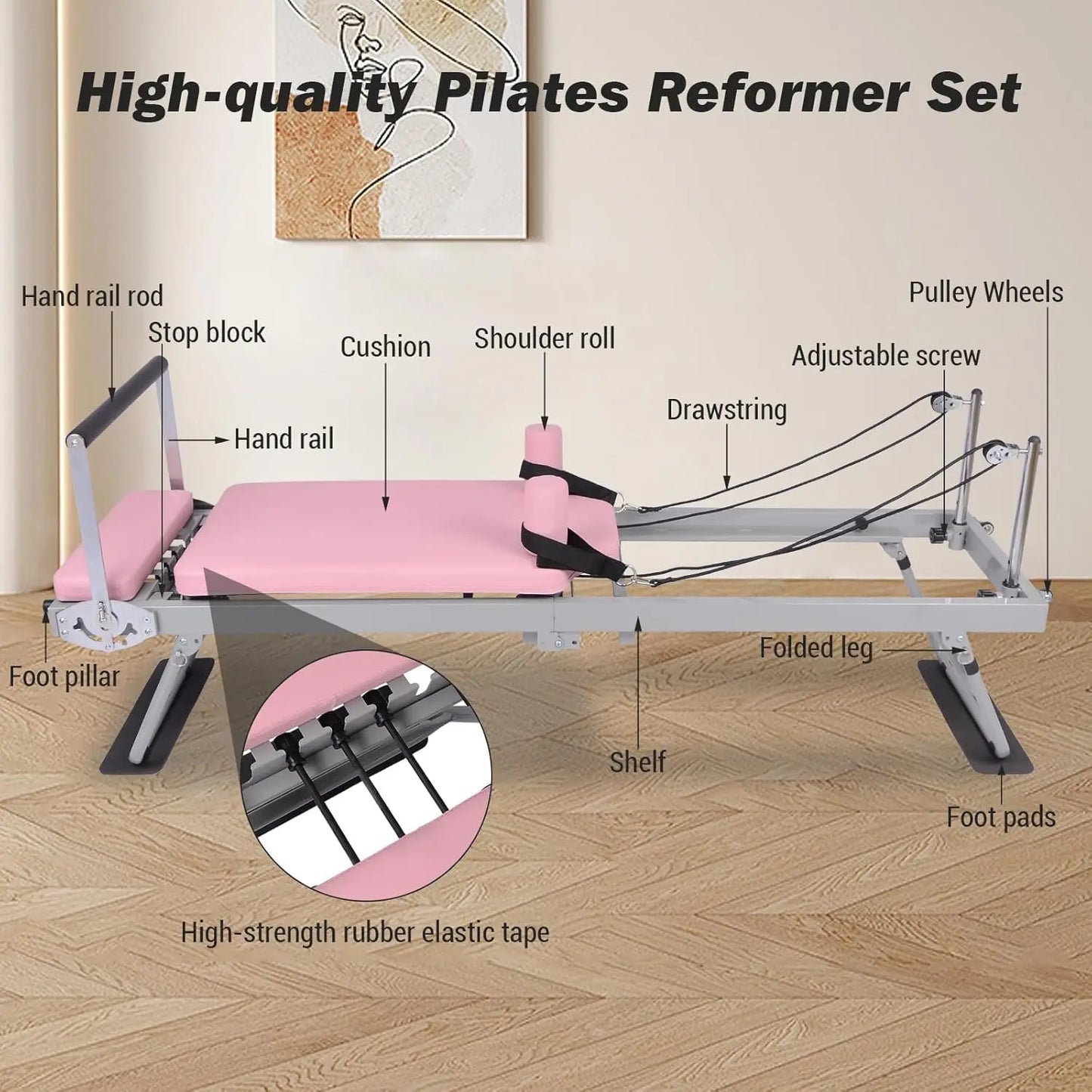 Foldable Pilates Reformer Machine With Adjustable Jump Board For Workouts