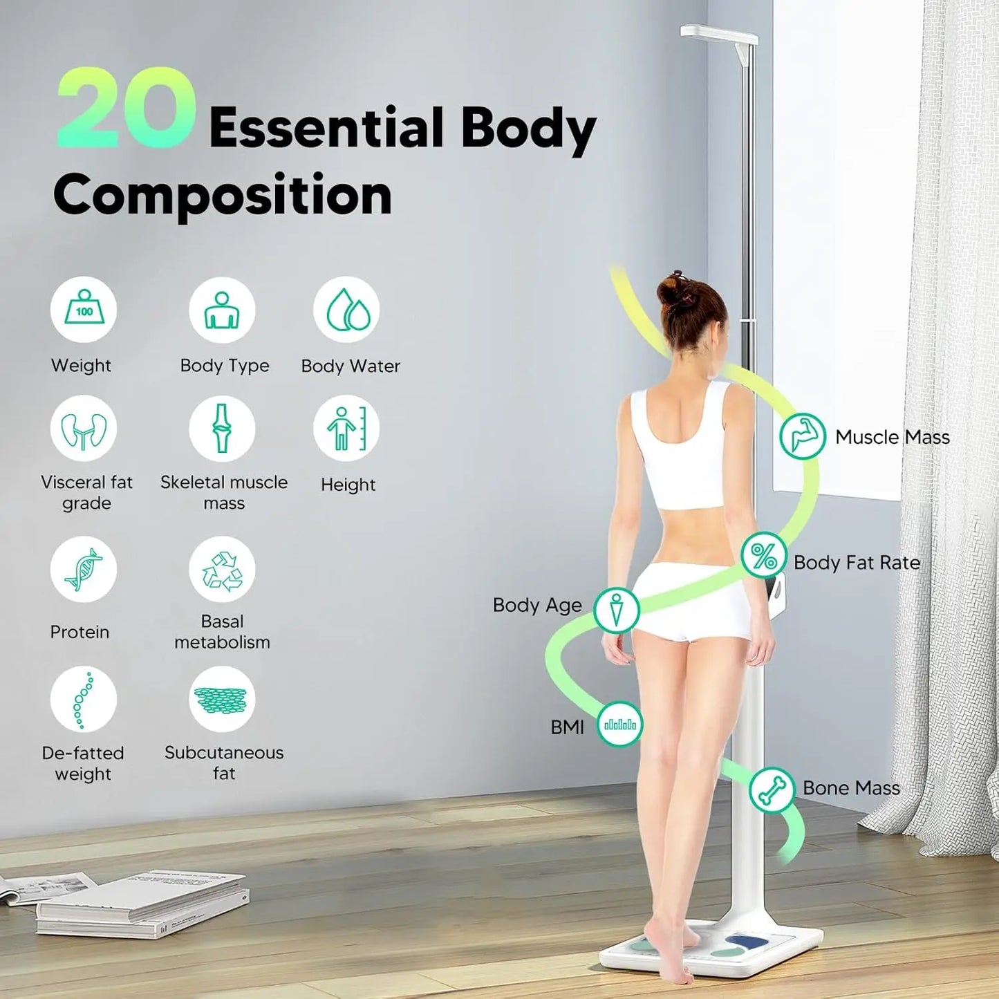Digital Ultrasonic Height and Weight Scale, Smart Body Composition Analyzer for Home Gym, 11-485lb Capacity