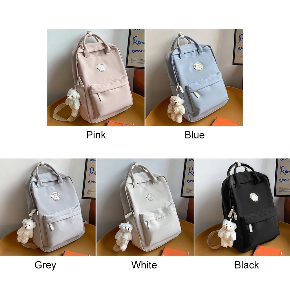 Teens School Backpack Large Capacity with Plush Pendant Childrens Rucksack Solid for Work Camping Sports Travel Backpack