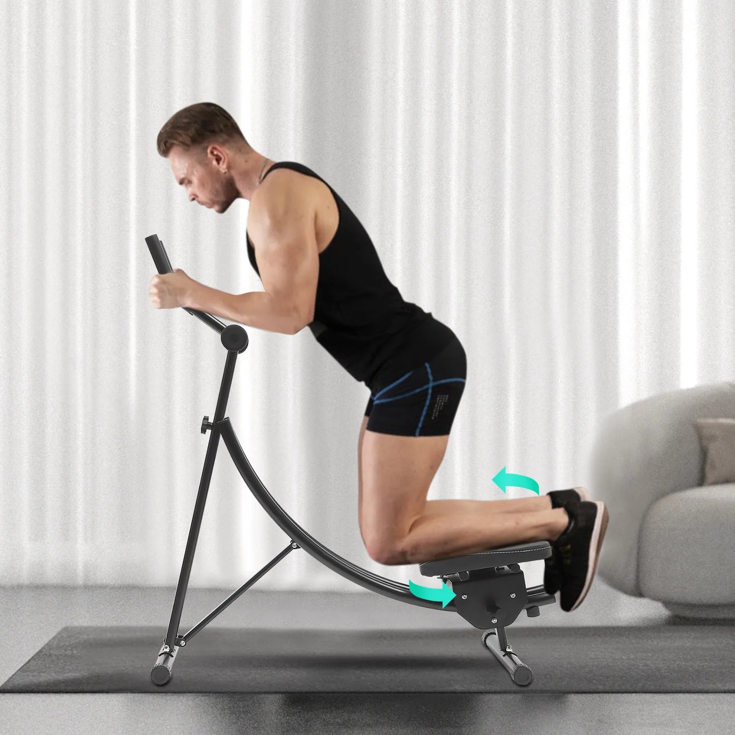 Ab Machine Foldable Abdominal Exercise Equipment Carbon Steel Foam ABS Black 3 Gears 0-180° Rotation LED Display Home Gym