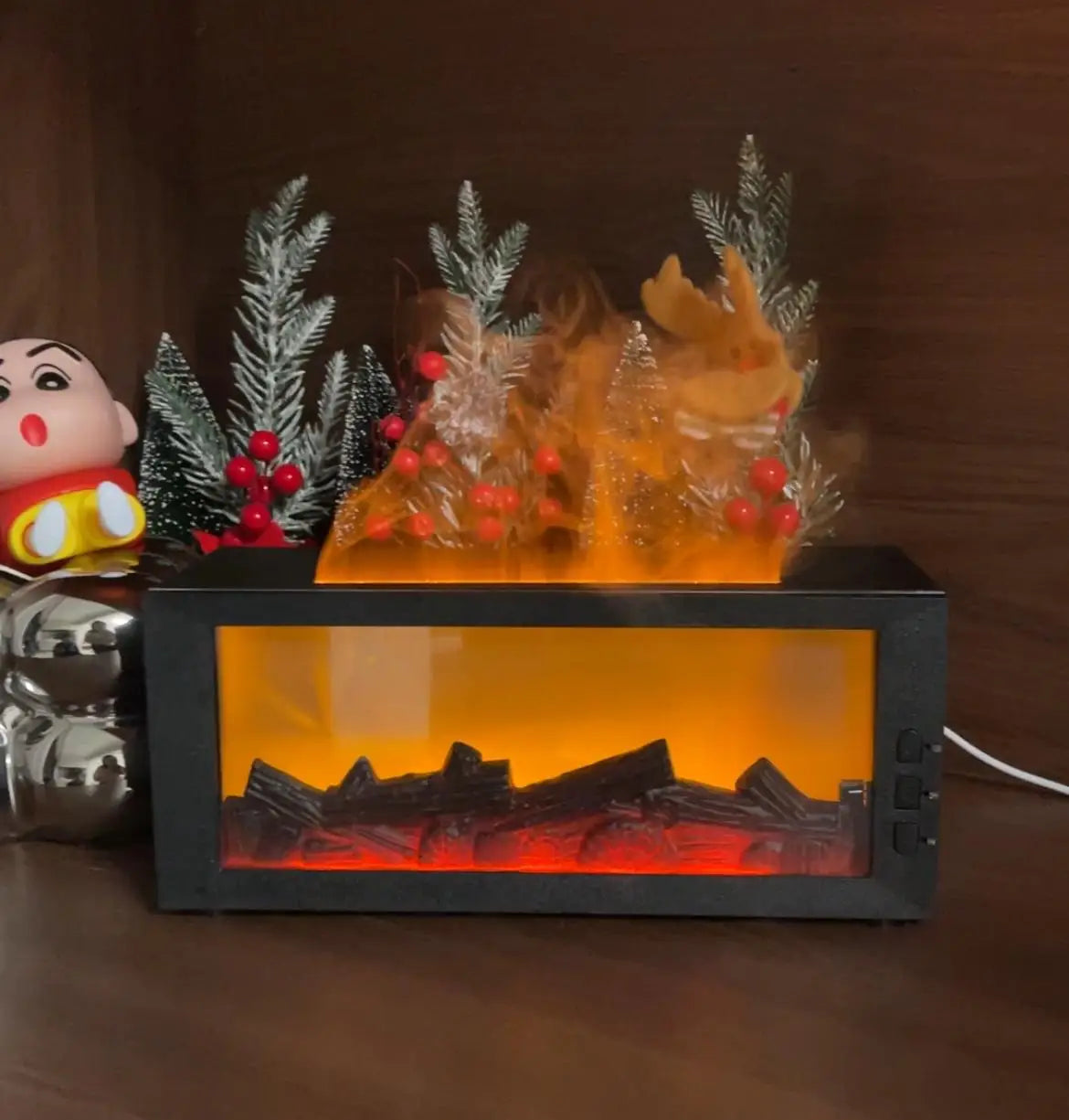 300ml Fireplace Diffuser LED Flame Humidifier 7 Colors Cool Mist Aromatherapy Remote Timer Home Bedroom Office Air Mist Maker